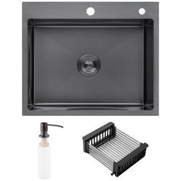 Набір 3 в 1 мийка для кухні Kroner KRP Schwarze - 6050HM PVD (CV025260) + дозатор SET-2231-31 фото