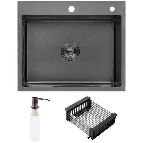 Набір 3 в 1 мийка для кухні Kroner KRP Schwarze - 6050HM PVD (CV025260) + дозатор SET-2231-31 фото