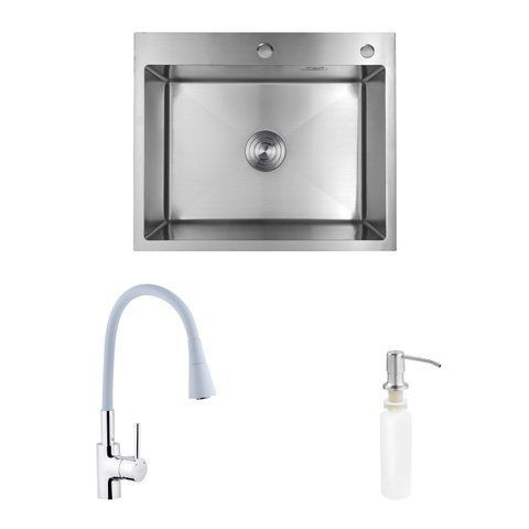 Комплект кухонна мийка Kroner Geb&uuml;rstet-6050HM + змішувач K&uuml;che-C031GRA + дозатор Spender-016 (CVS29844) CVS29844 фото