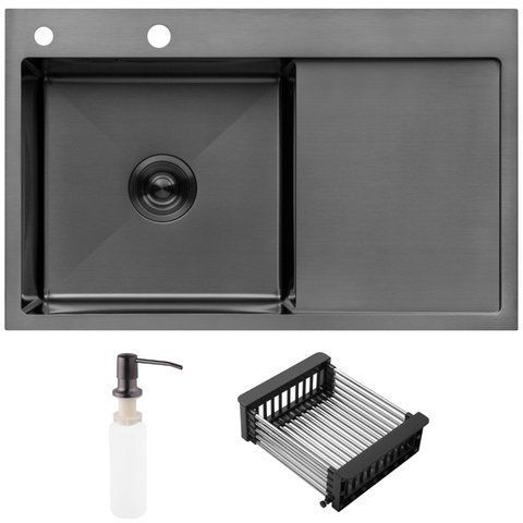 Кухонна мийка Kroner KRP Schwarze - 7849LHM PVD (3.0/1.0 мм) (CV025278) CV025278 фото