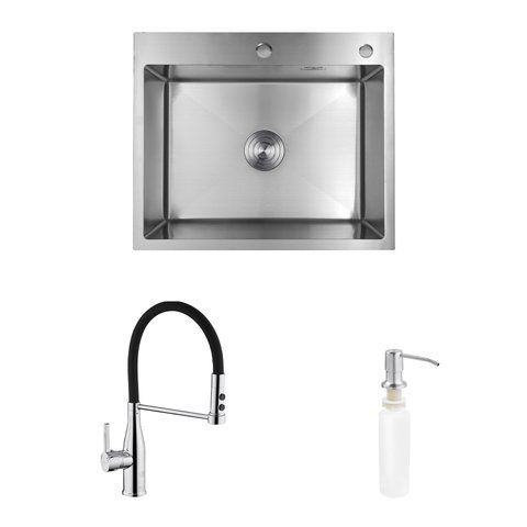 Комплект кухонна мийка Kroner Geb&uuml;rstet-6050HM + змішувач Ersel-C03111BLK + дозатор Spender-016 (CVS29845) CVS29845 фото