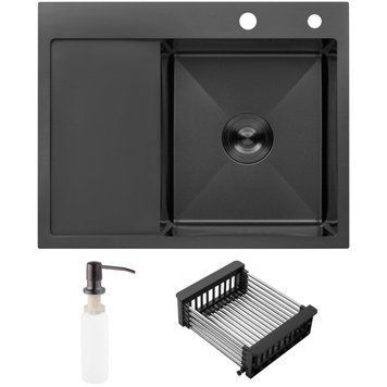 Набір 3 в 1 мийка для кухні Kroner KRP Schwarze - 6350RHM PVD (CV031323) + дозатор SET-2231-33 фото