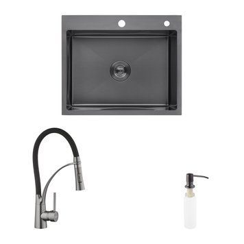 Комплект кухонна мийка Kroner Schwarze-6050HM PVD + змішувач Ersel-GRP03393BLK + дозатор Spender-026 (CVS30071) CVS30071 фото