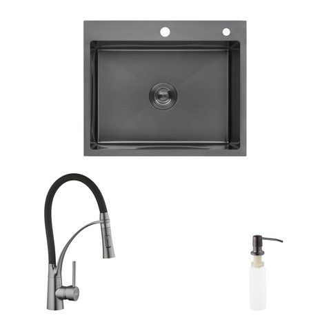 Комплект кухонна мийка Kroner Schwarze-6050HM PVD + змішувач Ersel-GRP03393BLK + дозатор Spender-026 (CVS30071) CVS30071 фото